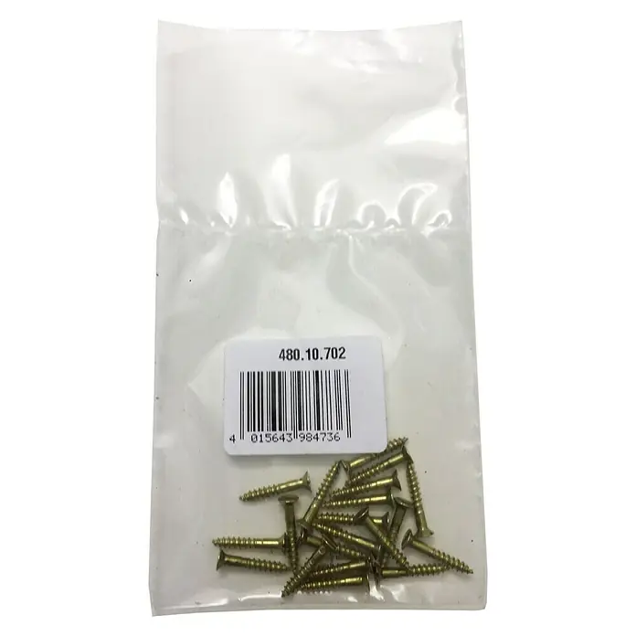 Suki Tornillo universal - Ø x L: 2,5 x 16 mm, Rosca parcial, 20 ud. - En la imagen se ve una bolsa transparente de tornillos con la etiqueta "480.10.702", adecuada para diversas tareas de fijación.