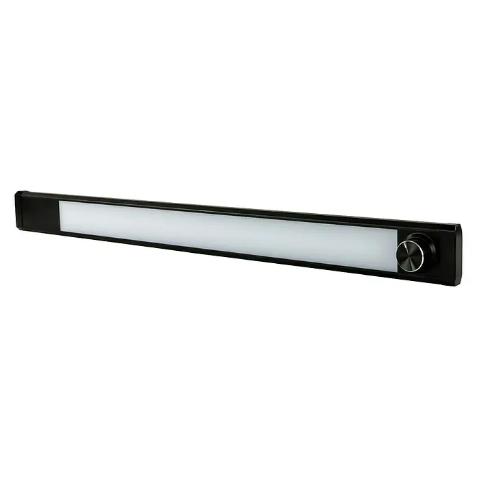Ritter Leuchten LED-Unterbauleuchte TurnLight Pro - 8 W, Länge: 60 cm, Schwarz - Eine längliche, schwarze LED-Lampe mit einem Drehknopf an der Seite, ideal für Arbeitsbereiche oder als indirekte Beleuchtung.
