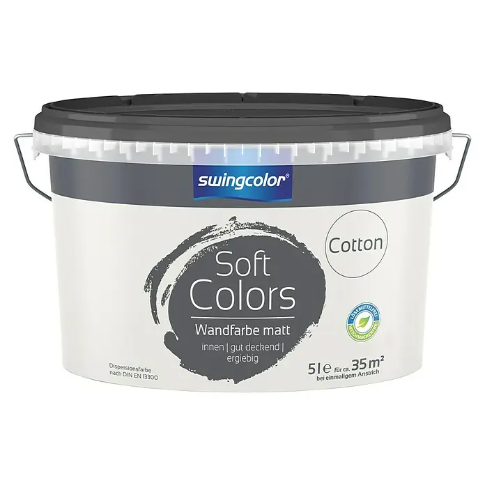 swingcolor Soft Colors Wandfarbe - Cotton, Matt, 5 l - Ein Eimer Swingcolor Soft Colors "Cotton" Wandfarbe, matte Dispersionsfarbe für Innenräume mit einer Reichweite von ca. 35 m².