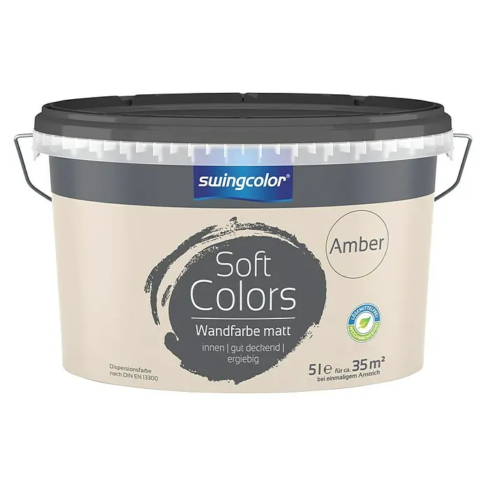 swingcolor Soft Colors Wandfarbe - Amber, Matt, 5 l - Abbildung eines 5-Liter-Eimers Soft Colors Wandfarbe matt "Amber" von Swingcolor, lösemittel- und weichmacherfrei.