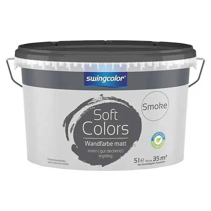 swingcolor Soft Colors Wandfarbe - Smoke, Matt, 5 l - Dose mit matter Wandfarbe "Soft Colors Smoke" von Swingcolor, 5l für ca. 35 m², lösemittel- und weichmacherfrei, für Innenräume geeignet.