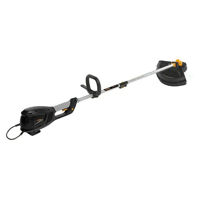 Alpina Elektro-Motorsense ABR 1.0 EJ - 1.000 W, Schnittbreite Faden: 37 cm, Schnittbreite Messer: 20 cm - Abbildung eines Alpina Elektro-Rasentrimmers mit langem Schaft, ideal für die Gartenpflege und Rasenkantenschnitt.