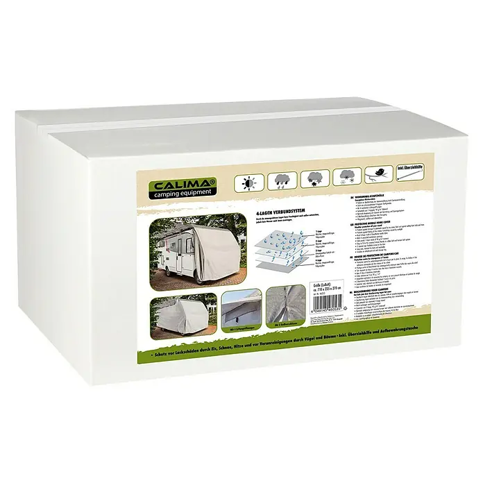 Calima Funda protectora para caravanas - L x An x Al: 670 x 250 x 220 cm, Transpirable - Embalaje para equipo de camping Calima, un sistema compuesto de 4 capas para una protección óptima contra la intemperie.