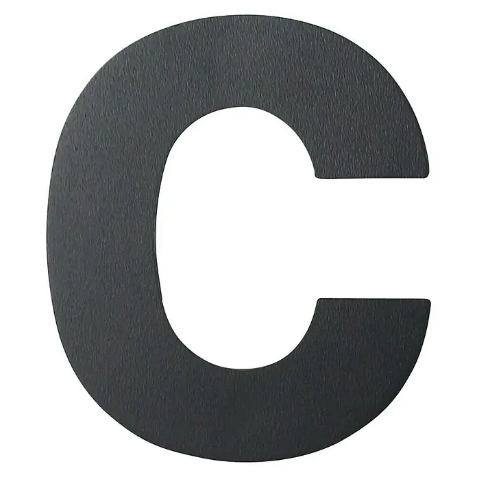 Portaferm Hausnummer - B x H: 8,4 x 9,5 cm, Stahl, Motiv: c - Nahaufnahme des Buchstabens C in dunklem, mattem Finish, ideal als dekoratives Element für moderne Wohnräume.