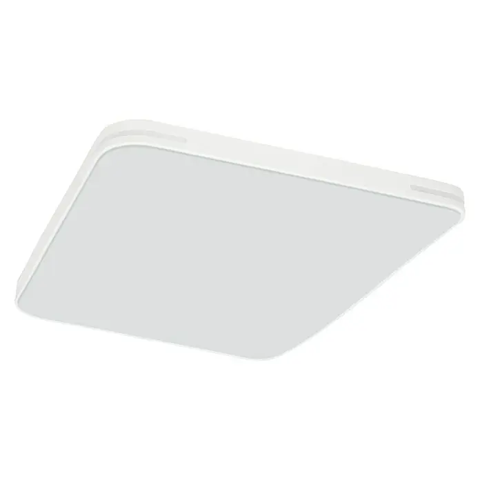 Lavida LED-Deckenleuchte Optimum Square - 12 W, L x B x H: 70 x 70 x 7,5 cm, Weiß - Nahaufnahme einer quadratischen LED-Deckenleuchte mit abgerundeten Ecken und einem schlichten, modernen Design auf schwarzem Hintergrund.