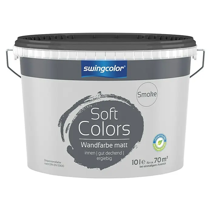 swingcolor Soft Colors Wandfarbe - Smoke, Matt, 10 l - Dose Soft Colors Wandfarbe matt "Smoke" von Swingcolor mit 10 Liter Inhalt, ideal für Innenräume und deckt ca. 70m² bei einmaligem Anstrich.