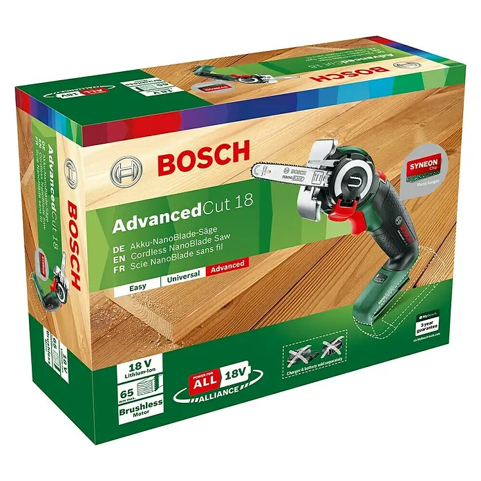 Bosch Power for All 18V Sierra NanoBlade AdvancedCut 18 - Número de revoluciones de marcha en vacío: 7.000 r.p.m., 18 V, Sin batería - Imagen de la sierra de nanocable inalámbrica Bosch AdvancedCut 18, una herramienta versátil diseñada para cortes sin esfuerzo y precisos con tecnología nanocable.