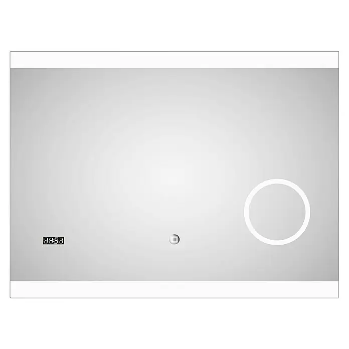 DSK Lichtspiegel Silver Shine 2.0 - 80 x 60 cm - Stilvoller beleuchteter Badezimmerspiegel mit Digitalanzeige und Touch-Sensor für moderne Badezimmer.