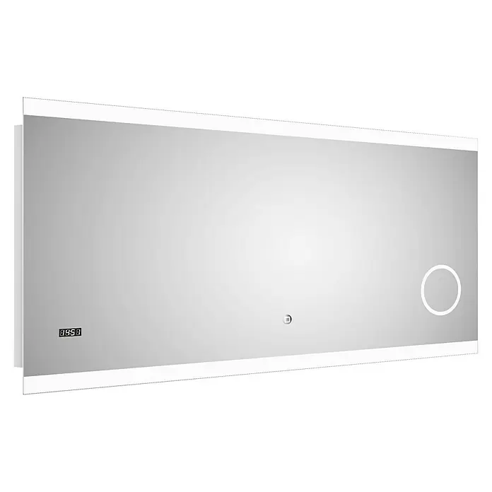 DSK Lichtspiegel Silver Shine 2.0 - 140 x 70 cm - Ein rechteckiger LED-beleuchteter Spiegel mit digitaler Uhr und Touch-Sensor. Ideal für moderne Badezimmer.