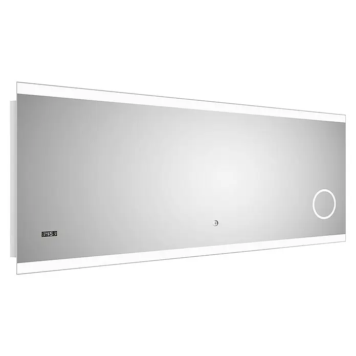 DSK Lichtspiegel Silver Shine 2.0 - 160 x 70 cm - Ein rechteckiger Badezimmerspiegel mit LED-Beleuchtung und Digitalanzeige, ideal für moderne Badezimmer, bietet Funktionalität und Stil.