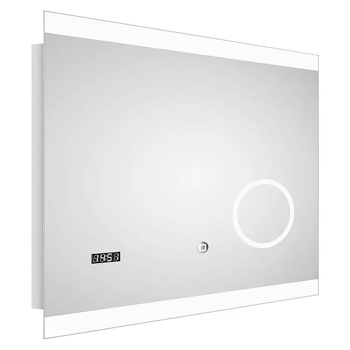 DSK Lichtspiegel Silver Shine 2.0 - 60 x 60 cm - Modern beleuchteter Badezimmerspiegel mit digitaler Anzeige und integrierter Beleuchtung für ein stilvolles Ambiente.