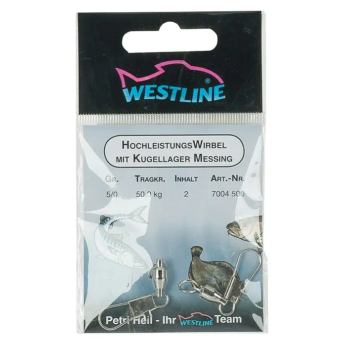 Westline Hochleistungswirbel - 5, Tragkraft: 50 kg - Verpackung von Westline Hochleistungswirbel mit Kugellager Messing, Größe 5/0, Tragkraft 50 kg, Inhalt 2 Stück, Artikelnummer 7004 500.