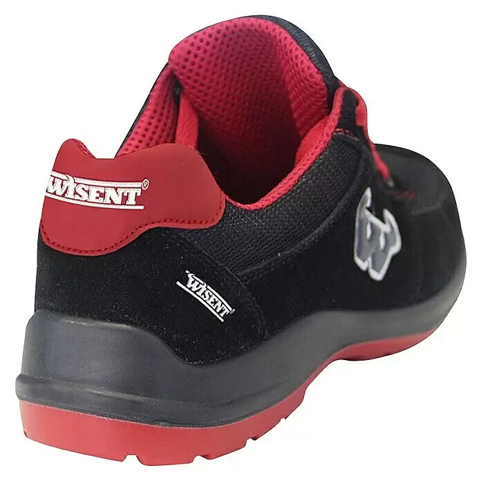 Wisent Zapato bajo de seguridad - 46, Clase de protección según EN ISO 20345: S1P, Negro/Rojo - Zapato de seguridad Wisent negro y rojo con suela oscura.