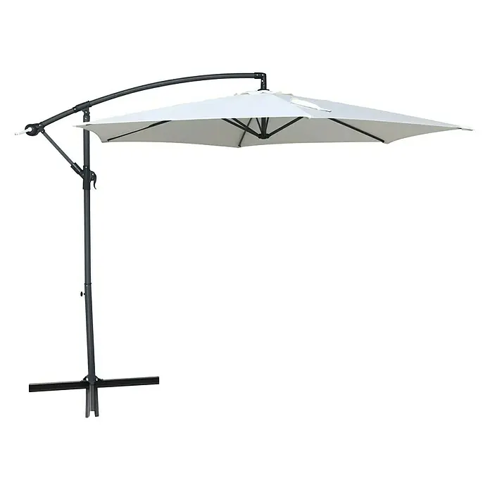 Parasol de jardín Enna - Crudo, Diámetro de cobertura: 300 cm, Aluminio - Sombrilla voladiza gris independiente con marco de acero y base cruzada para patios y jardines.