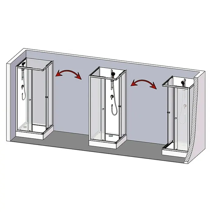 Aurlane Cabina de ducha completa Multi Place - 80 x 80 x 195 cm, Blanco/Negro - Duchas en fila con flechas rojas. Las cabinas de ducha cuadradas son modernas y luminosas.