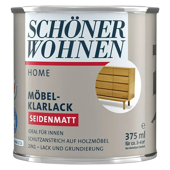 SCHÖNER WOHNEN-Farbe Home Möbel-Klarlack - Seidenmatt, 375 ml, Farblos - Dose "Schöner Wohnen" Möbel-Klarlack seidenmatt, 375 ml für den Schutzanstrich von Holzmöbeln im Innenbereich.