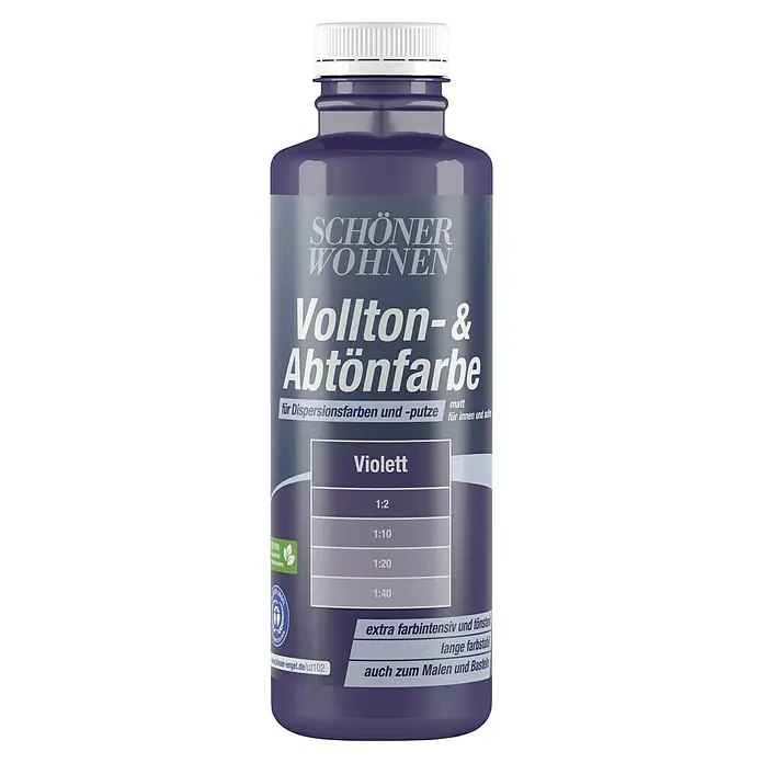 SCHÖNER WOHNEN-Farbe Vollton- & Abtönfarbe - Violett, Matt, 500 ml - Flasche Schönner Wohnen Vollton- & Abtönfarbe in Violett. Ideal zum Abtönen von Dispersionsfarben und -putzen, sowohl für Innen als auch Außen.