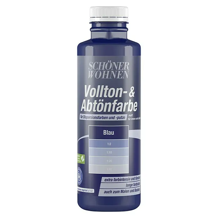 SCHÖNER WOHNEN-Farbe Vollton- & Abtönfarbe - Blau, Matt, 500 ml - Schöner Wohnen Vollton- & Abtönfarbe in Blau: Ideal zum Abtönen von Dispersionsfarben und Putzen, sowohl für Innen als auch Außen geeignet.