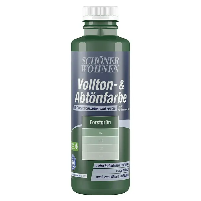 SCHÖNER WOHNEN-Farbe Vollton- & Abtönfarbe - Forstgrün, Matt, 500 ml - Eine Flasche Schöner Wohnen Vollton- & Abtönfarbe in Forstgrün, geeignet für Dispersionsfarben und Putze, für Innen- und Außenbereiche.