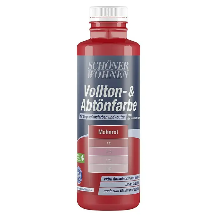 SCHÖNER WOHNEN-Farbe Vollton- & Abtönfarbe - Mohnrot, Matt, 500 ml - Farbflasche Schöner Wohnen Vollton- & Abtönfarbe Mohnrot, geeignet für Dispersionsfarben und Putze, für Innen und Außen.