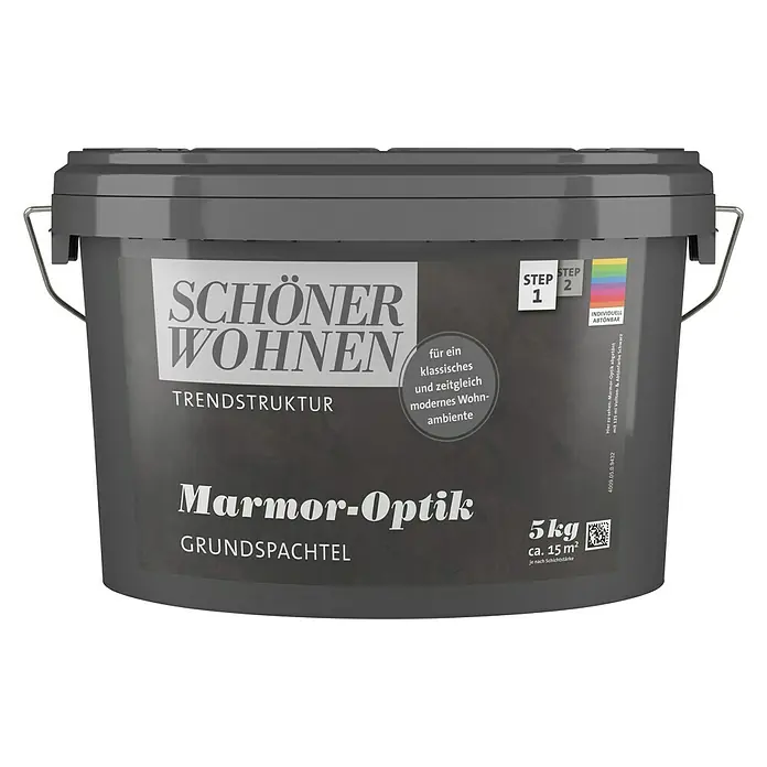 SCHÖNER WOHNEN-Farbe Trendstruktur Grundspachtel Marmor-Optik - Grundfarbe zum Abtönen, 5 kg, Matt - Eimer Schönere Wohnen Marmor-Optik Grundspachtel Trendstruktur, 5 kg für ca. 15 m², zur Gestaltung klassischer und moderner Wohnräume.