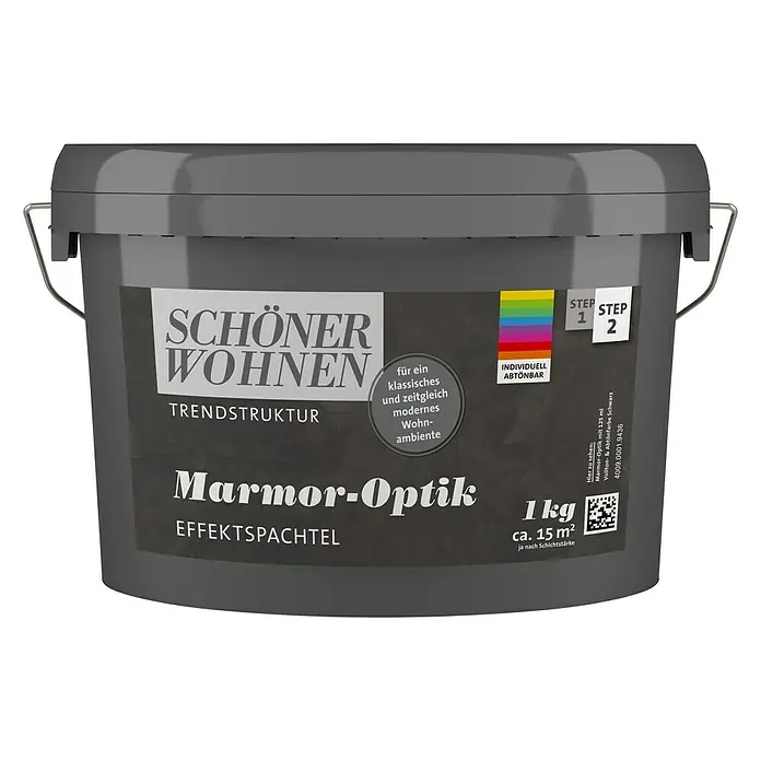 SCHÖNER WOHNEN-Farbe Trendstruktur Effektspachtel Marmor-Optik - Grundfarbe zum Abtönen, 1 kg, Matt - Eimer Schöner Wohnen Marmor-Optik Effektspachtel Trendstruktur, 1 kg, für klassisches und modernes Wohnambiente.