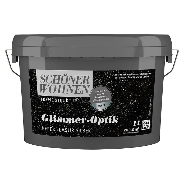 SCHÖNER WOHNEN-Farbe Trendstruktur Dekoputz-Set Glimmer-Optik - 2 -tlg., Silber - Eimer Schöner Wohnen Glimmer-Optik Effektlasur Silber für trendige Wandgestaltung mit funkelnden Effektpigmenten.