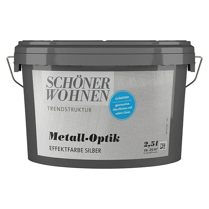 SCHÖNER WOHNEN-Farbe Trendstruktur Farbeffektputz Metall-Optik Effektfarbe - Silber, Glänzend, 2,5 l - Dose Schönen Wohnen Metall-Optik Effektfarbe Silber, glänzend, für glamouröse Oberflächen mit edlem Glanz, 2,5l für ca. 25 m².