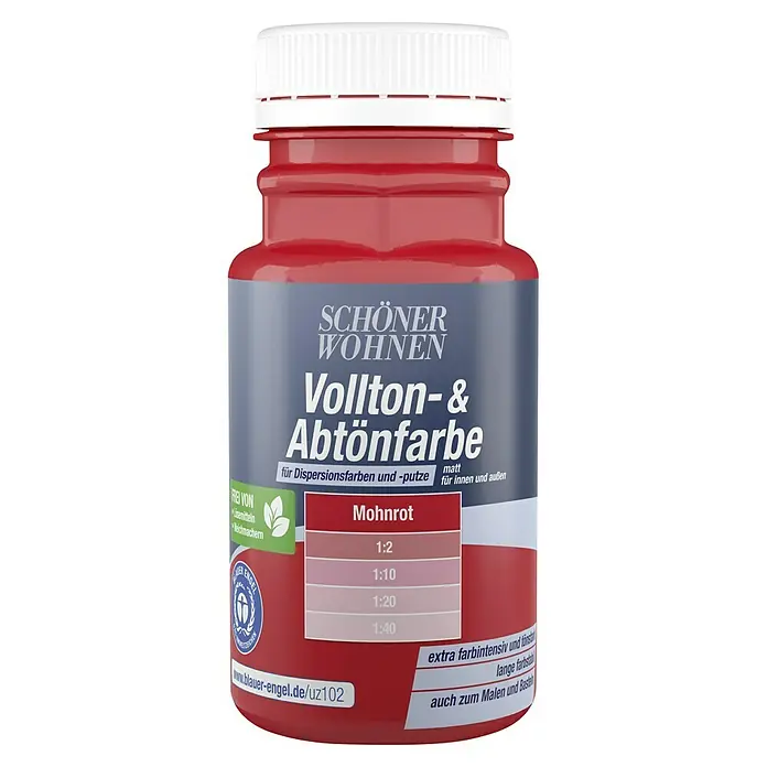 SCHÖNER WOHNEN-Farbe Vollton- & Abtönfarbe - Mohnrot, Matt, 125 ml - Eine Flasche Schöner Wohnen Vollton- & Abtönfarbe in Mohnrot, ideal zum Mischen und für Innen- und Außenbereiche.