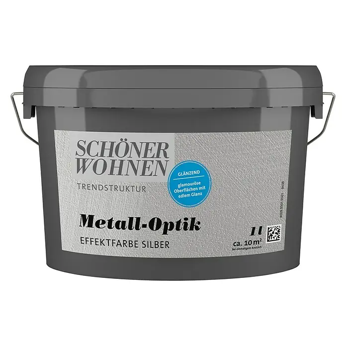 SCHÖNER WOHNEN-Farbe Trendstruktur Farbeffektputz Metall-Optik Effektfarbe - Silber, Glänzend, 1 l - Ein Eimer Schöner Wohnen Trendstruktur Metall-Optik Effektfarbe Silber für glamouröse Oberflächen mit edlem Glanz.