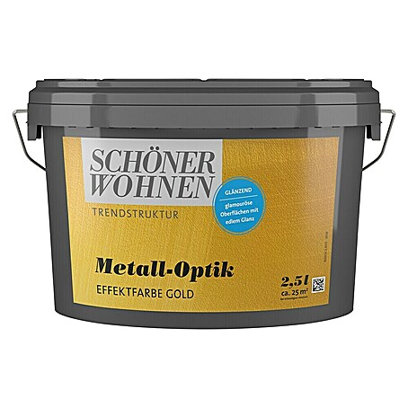 SCHÖNER WOHNEN-Farbe Trendstruktur Farbeffektputz Metall-Optik Effektfarbe (Gold, Glänzend, 2,5 l)