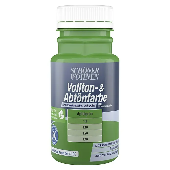 SCHÖNER WOHNEN-Farbe Vollton- & Abtönfarbe - Apfelgrün, Matt, 125 ml - Eine Dose Schöner Wohnen Vollton- & Abtönfarbe in Apfelgrün, ideal zum Mischen von Farben für Innen- und Außenbereiche.
