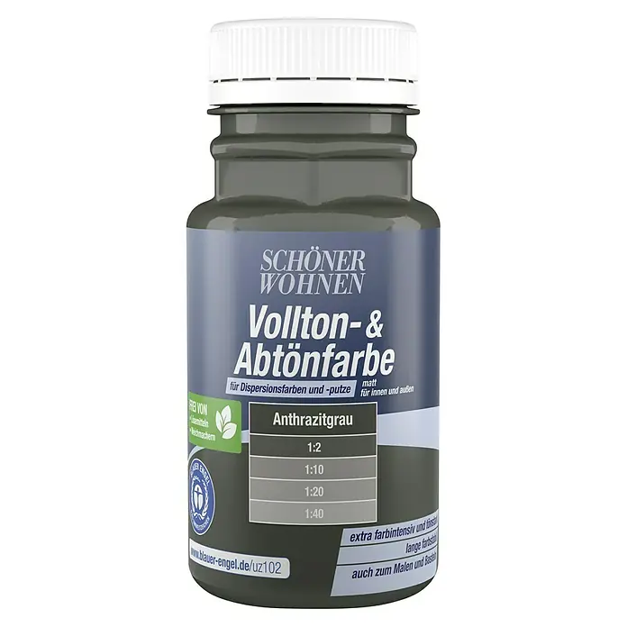 SCHÖNER WOHNEN-Farbe Vollton- & Abtönfarbe - Anthrazitgrau, Matt, 125 ml - Eine Flasche Schöner Wohnen Vollton- & Abtönfarbe in Anthrazitgrau, geeignet für Dispersionsfarben und Putze im Innen- und Außenbereich.