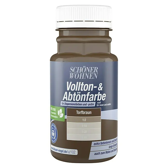 SCHÖNER WOHNEN-Farbe Vollton- & Abtönfarbe - Torfbraun, Matt, 125 ml - Eine Flasche Schöner Wohnen Vollton- & Abtönfarbe in der Farbe Torfbraun, geeignet für Dispersionsfarben und Putze im Innen- und Außenbereich.
