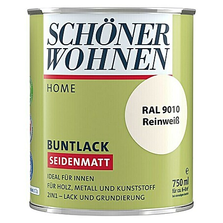 SCHÖNER WOHNEN-Farbe Home Buntlack (Reinweiß, 750 ml, Seidenmatt)