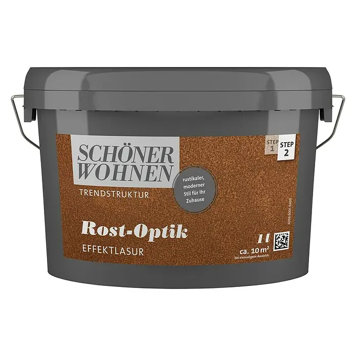SCHÖNER WOHNEN-Farbe Trendstruktur Dekoputz-Set Rost-Optik - 6 -tlg. - Dose "Schöner Wohnen Rost-Optik Effektlasur" für rustikale und moderne Wandgestaltung im Innenbereich.