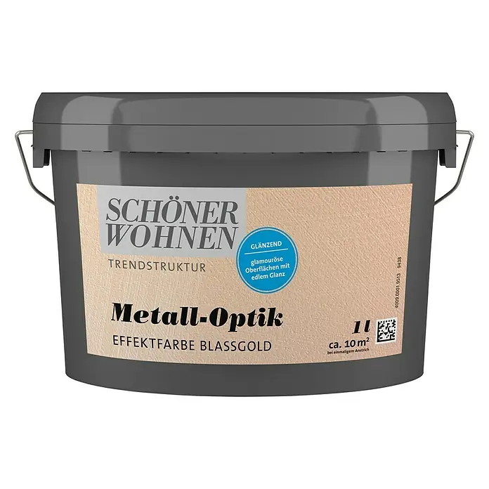 SCHÖNER WOHNEN-Farbe Trendstruktur Farbeffektputz Metall-Optik Effektfarbe - Blassgold, Glänzend, 1 l - Eine Dose Schöner Wohnen Trendstruktur Metall-Optik Effektfarbe in Blassgold. Glänzende, glamouröse Oberflächen mit edlem Glanz.