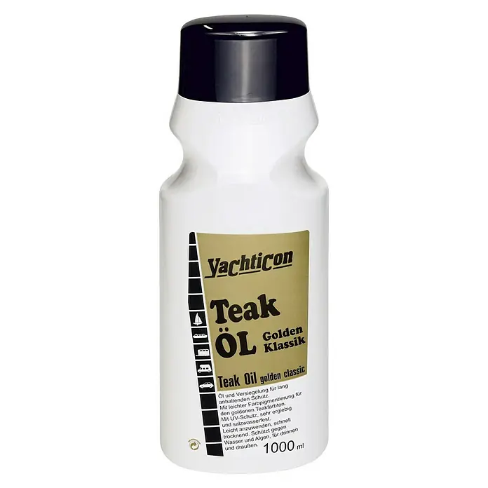 Yachticon Teak-Öl - 1 l, Goldbraun - Flasche Yachticon Teak Öl Golden Klassik, ein Holzpflegeprodukt für langanhaltenden Schutz und eine leichte Farbpigmentierung, 1000 ml.