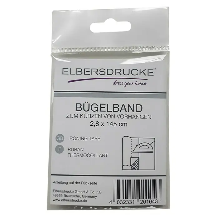 Elbersdrucke Bügelband - 145 x 2,8 cm, Transparent - Bügelband von Elbersdrucke zum Kürzen von Vorhängen, 2,8 x 145 cm, verpackt. Ideal zum einfachen Anpassen Ihrer Gardinenlänge.