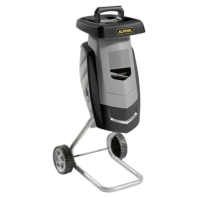 Alpina Elektro-Häcksler ACH 2.2 E - Max. Aststärke: 4 cm, 2.200 W - Alpina ACH 2.2 E Häcksler mit schwarzem und grauem Design, Rädern und praktischem Griff. Ideal für Gartenabfälle.