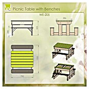 Wendi Toys Kinder-Picknicktisch (L x B x H: 80 x 100 x 53 cm, Natur/Grün)