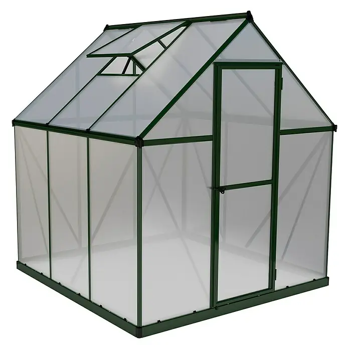 Palram – Canopia Invernadero Mythos - Medidas ext. (An x Pr): 185 x 186 cm, 4 mm, Verde - Un invernadero espacioso con paredes transparentes y un marco verde resistente ofrece el espacio perfecto para el cultivo.