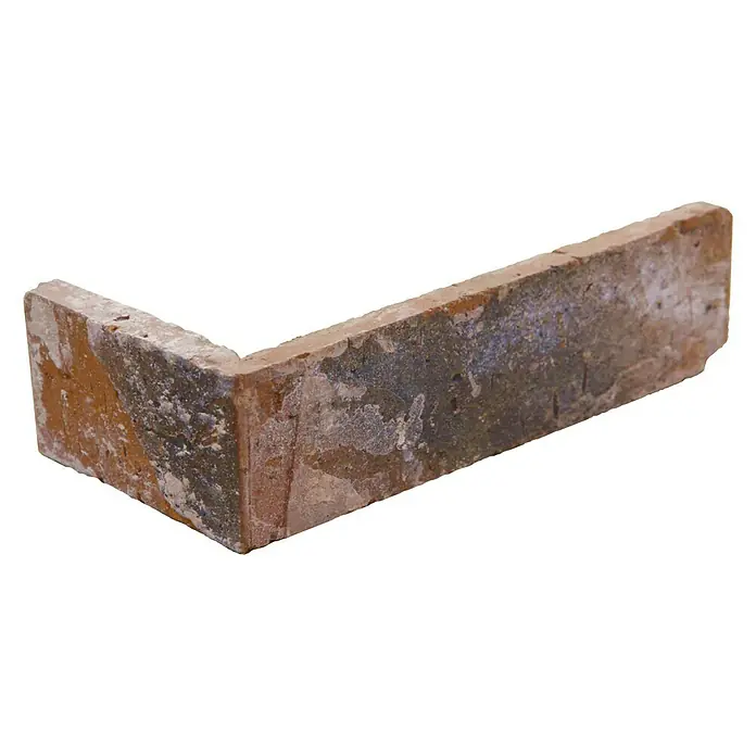 Celina Klinker Verblendstein-Ecke Vintage New York - 24,5 cm x 7,1 cm x 15 mm, Braun/Rot, Steinoptik - Ein einzelner Eckziegelstein mit einem rustikalen Aussehen, ideal für dekorative Bauprojekte oder zur Ergänzung von Mauerwerk.