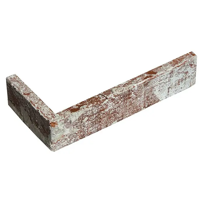 Celina Klinker Verblendstein-Ecke Vintage Hamburg - 24 cm x 11,5 cm x 15 mm, Weiß/Rot, Steinoptik - Dieser Mauerziegel in L-Form mit rustikaler Textur ist ideal für dekorative Bauprojekte, die einen Vintage-Look erfordern.
