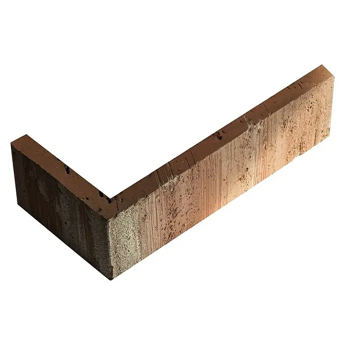 Celina Klinker Verblendstein-Ecke Wasserstrich Auckland - 21,5 cm x 6,5 cm x 15 mm, Beige/Rot, Steinoptik - L-förmiger Eckziegel aus rötlichem Ton mit rauer Oberfläche, ideal für Mauerwerk. Perfekt für Ecken und Kanten.