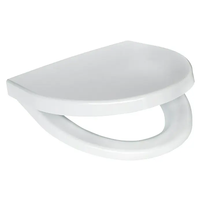 Cersanit Tapa de WC Parva - Duroplast, Blanco, Con caída amortiguada - Asiento de inodoro blanco con un diseño elegante y curvo. El producto está aislado sobre un fondo negro para un aspecto moderno.