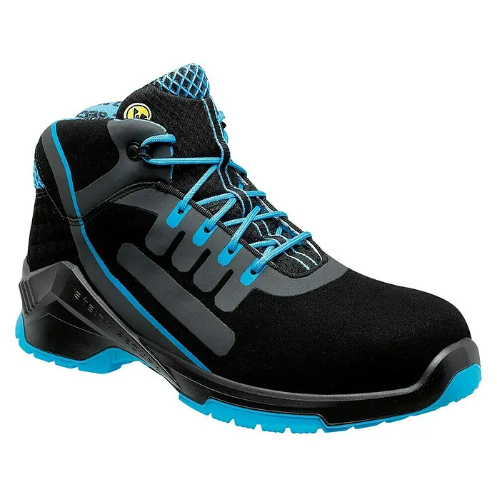 Steitz Secura Sicherheitsstiefel VD PRO 1800 SF - Schuhgröße: 46, S3 - Dieses Bild zeigt einen Steitz Secura Sicherheitsstiefel in Schwarz mit blauen Akzenten, ideal für den professionellen Einsatz.