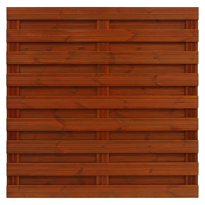 Andrewex Sichtschutzelement Goch - Teak - Nahaufnahme eines stilvollen, horizontalen Holzschutzzauns mit attraktiver Maserung und warmer Farbgebung. Ideal für Privatsphäre und Gartengestaltung.