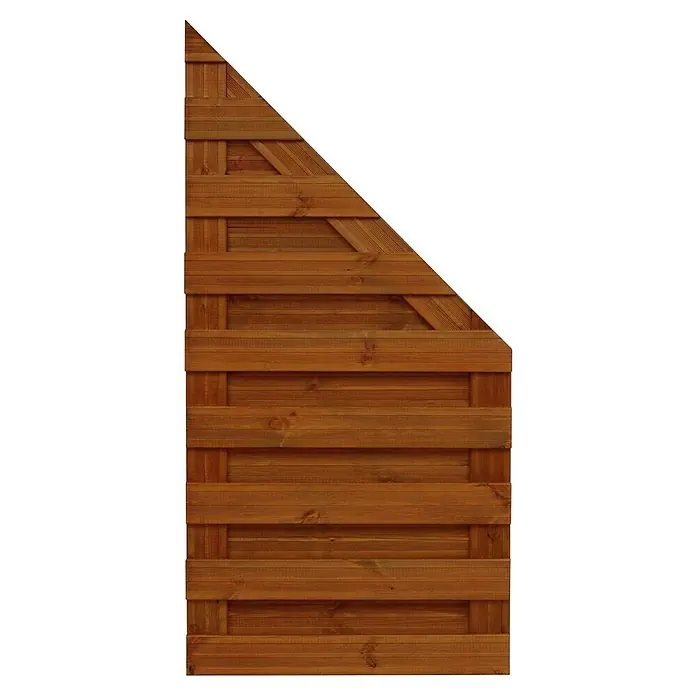 Andrewex Sichtschutzelement Goch - 90 x 90/180 cm, Teak - Detailaufnahme eines Holzzaunelements mit diagonaler Aussparung, zeigt die natürliche Holzmaserung und die Konstruktionsweise.