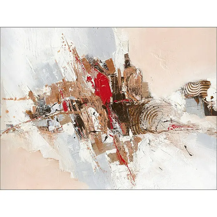 ProArt Young Living Leinwandbild - Elemente I, B x H: 120 x 90 cm - Abstraktes Gemälde mit rotem Akzent, braunen und grauen Farbtönen, das ein modernes und künstlerisches Ambiente in jeden Raum bringt.